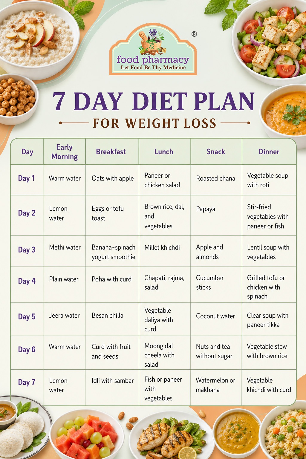 7 day diet plan table