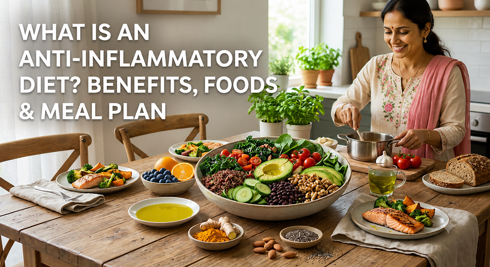 A woman is preparing an anti-inflammatory diet