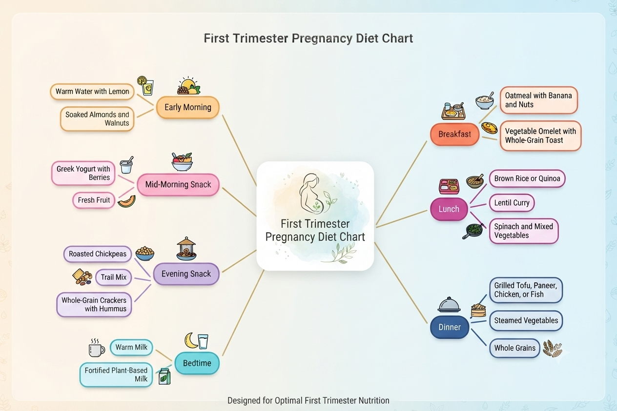 the diet chart for the first trimester for pregnant women.