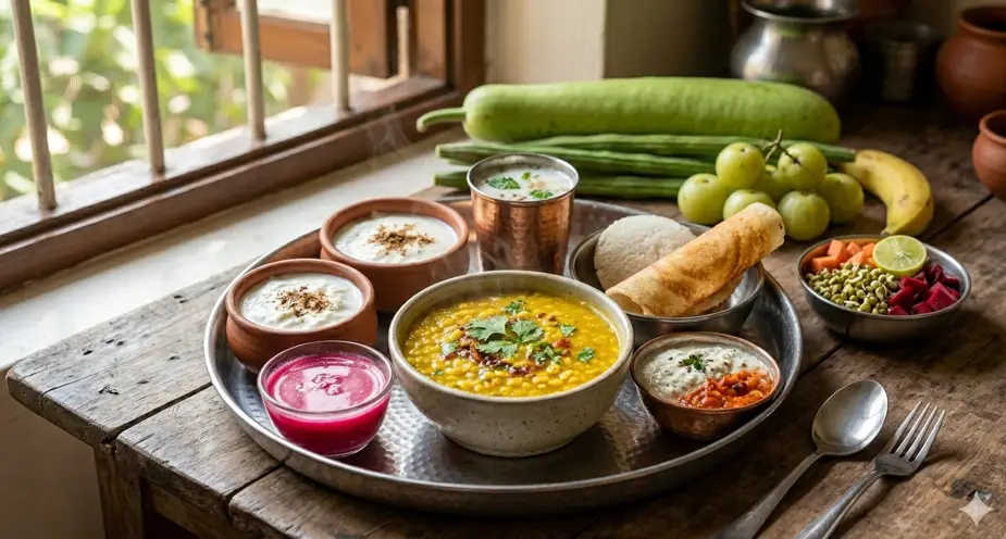 Plate showing the best Indian food for gut health