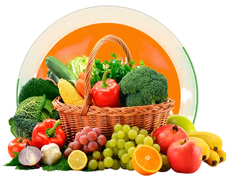 Healthy food basket with fruits and vegetables