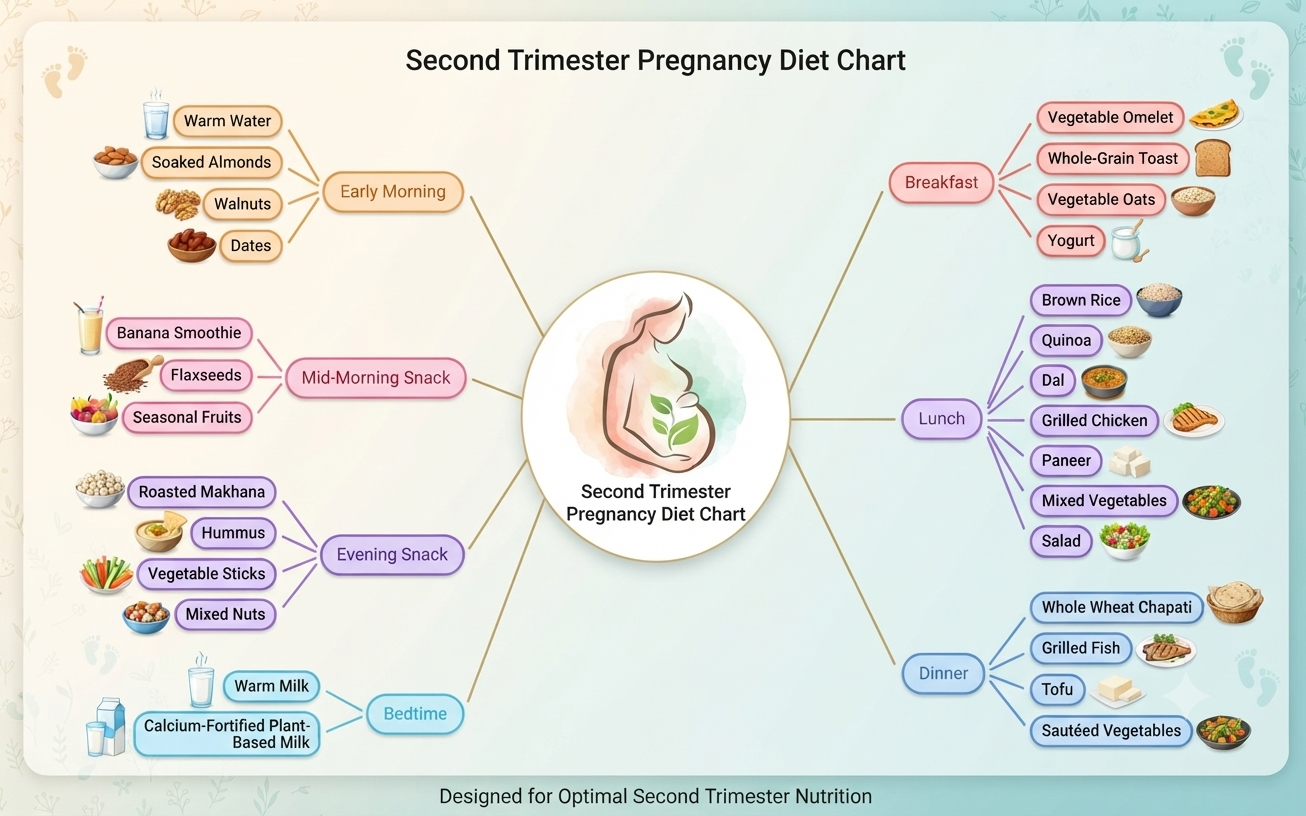 The diet chart for the second trimester of pregnancy 